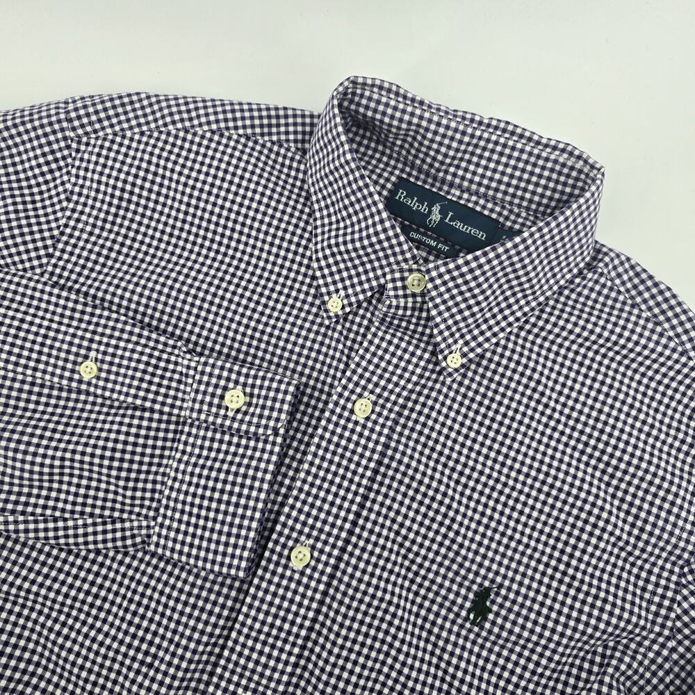 Polo Ralph Lauren Men Blue Gingham Button Down Shirt Size Medium custom fit Pony